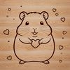 Cartoon Hamster with Love Symbols A cute cartoon hamster with love hearts surrounding its body.