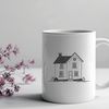 2D House Design Vector Graphic A simple 2D illustration of a residential building with multiple rooms.