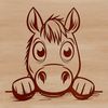 Whimsical Horse Silhouette A detailed illustration of a horse peeking out from behind a tree, created as a vector graphic.