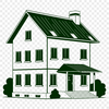 Vector House Design with Sloping Roof A simple vector illustration of a single-family home with a sloping roof and a front door.
