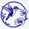 Stylized Bird Perched on Flowers A digital vector design featuring a stylized hummingbird perched on a floral branch.