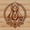 Sacred Immaculate Heart Symbolism An intricate illustration of a floral motif surrounding the Immaculate Heart icon, suitable for vector graphics and design.