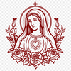 Religious clip art illustration of the Immaculate Heart in a floral pattern.
