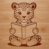 Wildlife Illustration: Spotted Feline Reading Large feline species featuring distinctive spots, reading a book in a relaxed pose.