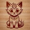 Free SVG Clip Art Design - Cute Feline A small, adorable cartoon cat sits on its haunches, with ornate details in its fur and face.
