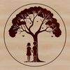 Sweethearts in Bloom A stylized illustration of two people embracing beneath a lush tree branch, suitable for Valentine's Day designs.