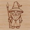A medieval-style illustration of a wizard holding a staff, surrounded by magical symbols and mystical elements.