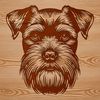 A close-up illustration of a miniature schnauzer's head with distinctive beard and eyebrows.