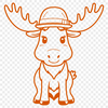 Moose Silhouette with Hat Illustration A large wild animal with antlers wearing a hat in a stylized illustration format.