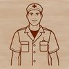 A male nurse in uniform with stethoscope around his neck.