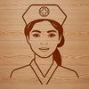 A professional female nurse in a medical setting, suitable for use as a vector graphic.