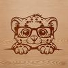 A wild ocelot's head is peeking out from behind foliage in this detailed vector design.
