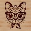 Furry Feline Face Art A close-up view of an ocelot's face with glasses on, highlighting its distinctive features as a wild animal.