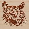 Ocelot Portrait in Stylized Lines Wild animal illustration of a ocelot's head with sharp facial features and distinctive markings.