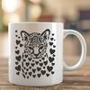 Love Heart Big Cat Portrait A detailed illustration of a wild big cat's head with love hearts surrounding it.