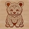 A stylized illustration of a sitting bear with intricate details.
