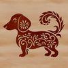 A standing dachshund with ornate features, suitable as a vector design element or clip art.