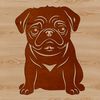 Pug Silhouette Vector Graphic A seated pug dog with a compact body and curled tail.