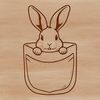 Whimsical Pocket Bunny Design A simple illustration of a rabbit's head peeking out from behind a small object.