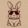 Whimsical Cartoon Rabbit in Shades A cartoon rabbit sitting comfortably with sunglasses perched on its head.
