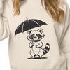 Cute Raccoon with Umbrella Illustration A graphic illustration of a raccoon holding an umbrella.
