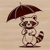 Raccoon silhouette graphic with umbrella, suitable for clip art and vector design projects.