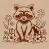 Raccoon animal character made from vector art with floral elements.