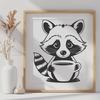 Cute Coffee-Loving Critter Illustration A stylized illustration of a raccoon holding a coffee cup.