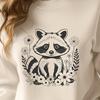 Whimsical Raccoon Clipart A raccoon figurine surrounded by floral patterns and elements, suitable for digital design and crafting projects.