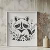 SVG Raccoon Clip Art A detailed illustration of a raccoon in a floral setting.