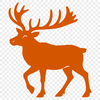 A stylized illustration of a reindeer with antlers and fur details.