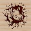 A large, gray rhinoceros character, depicted in a simple vector style.