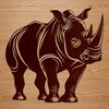Vector graphic representation of a rhinoceros in a natural habitat setting.