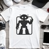 Robotic machine silhouette with metallic details in vector format.