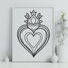 A stylized vector illustration of the Sacred Heart in bold lines.