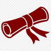 A digital illustration of a traditional graduation scroll with a diploma at the top.