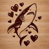 A cartoon shark with heart symbols above its head, emphasizing love and affection for sea creatures.