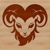Whimsical Woolly Farm Friend Illustrative design of a farm animal's head with distinctive horns and woolly fleece.