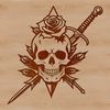 Stylized Skeleton Artwork A stylized gothic skull illustration featuring intricate details and ornate patterns.