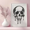 Free Vector Illustration of a Spooky Skull Face Illustrated illustration of a dripping skull with gothic design elements in vector format.