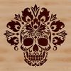A stylized illustration of a skull used as a tattoo design or stencil for various cutting machines.