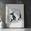 Wild Skunk Illustration with Floral Accents A simple illustration of a skunk amidst floral elements.