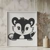 Beautiful Animal Sketch Vector A detailed illustration of a skunk peeking out from behind a tree trunk.