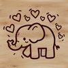A simple line drawing of a standing elephant with heart symbols incorporated into the design.