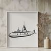 A detailed illustration of a military submarine, suitable for use in vector art designs.