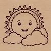 A stylized illustration of a yellow sun with rays emanating from its center.