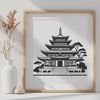 Beautiful Asian-Inspired Temple SVG Image A detailed illustration of a traditional Buddhist temple structure with intricately designed architecture.