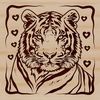 Tiger Head with Love Accents Illustration A digital illustration of a tiger's head, featuring love hearts as accents.