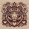 Beautiful Tiger Head SVG Clip Art A majestic tiger's head with ornate patterns and love hearts surrounding it, ideal for vector designs.