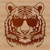 Wild Whimsy Tiger Portrait A close-up of a tiger's head with sunglasses on, illustrating a unique take on a wild animal.
